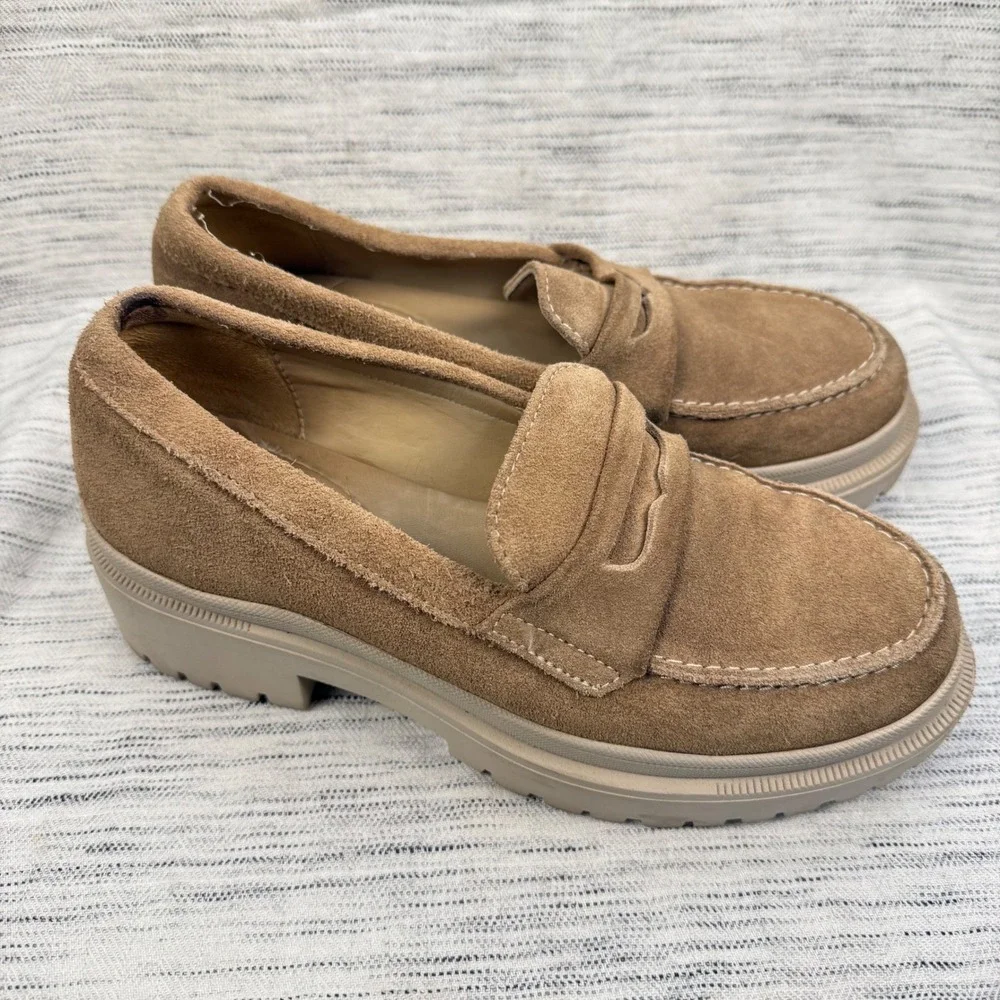Patina Portland Leather Chunky Lug Sole Tan Suede Loafers‎ 6.5 Preppy Career